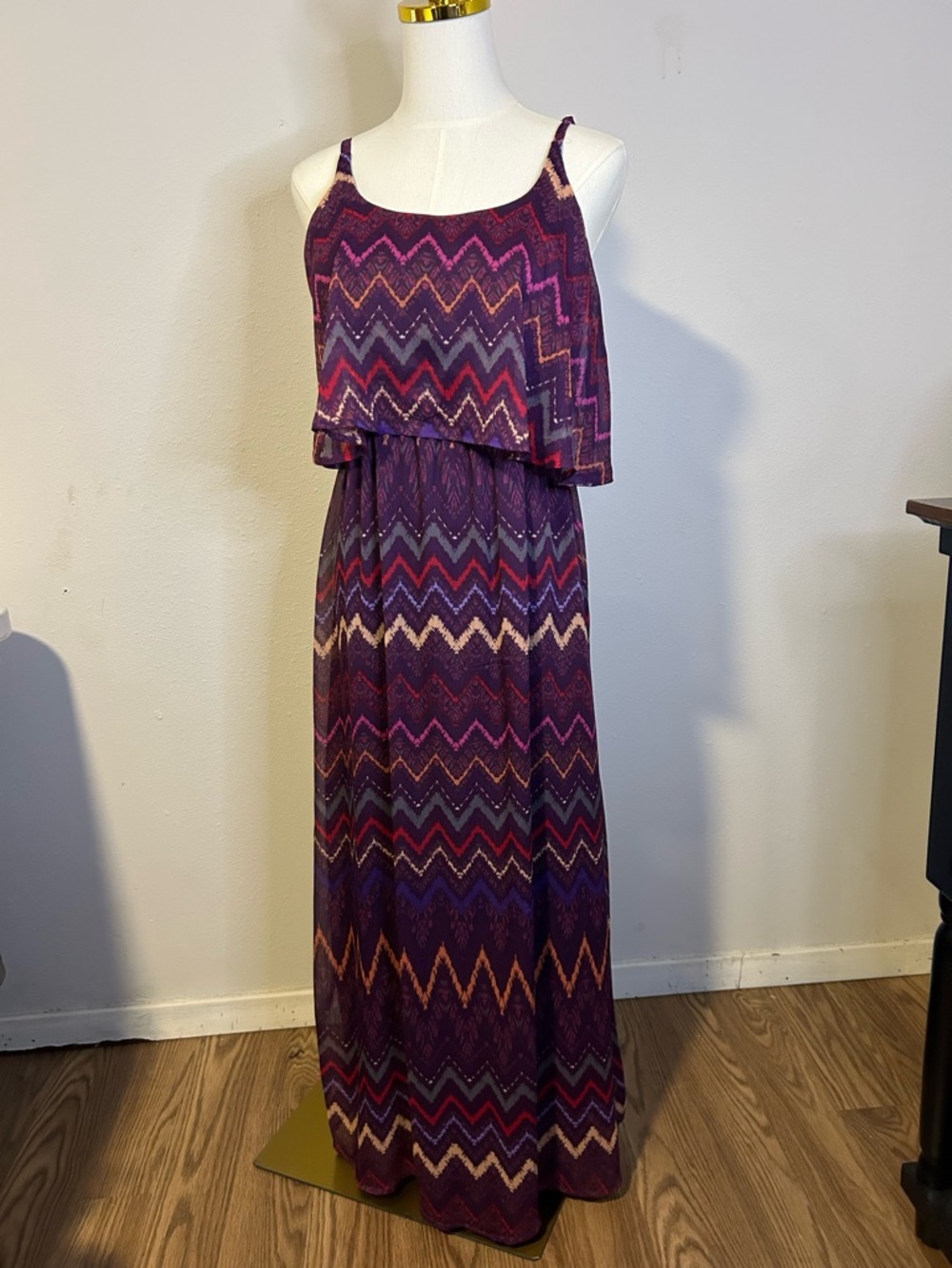 Faded Glory Purple Chevron Layered Maxi Dress